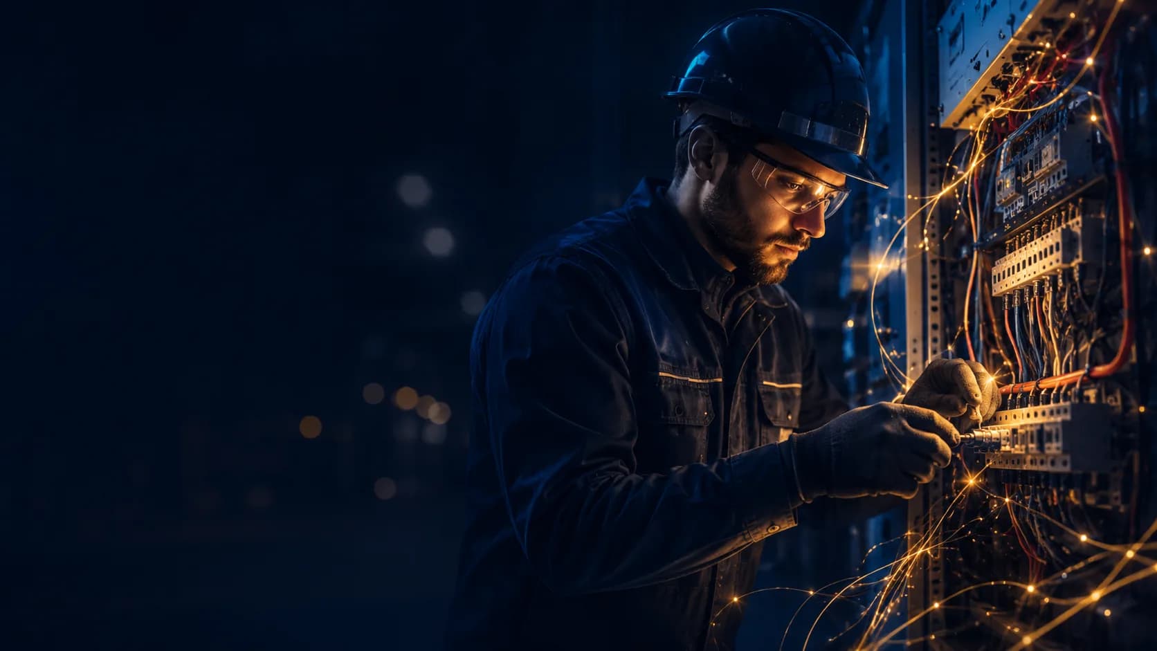 Tecnico Magneto Impianti al lavoro su un quadro elettrico